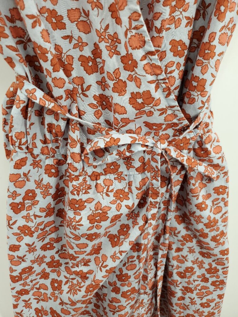 Madewell Fiore Floral Short Sleeve Cotton Wrap Dress XL Blue/Red-Orange Floral - Picture 8 of 15